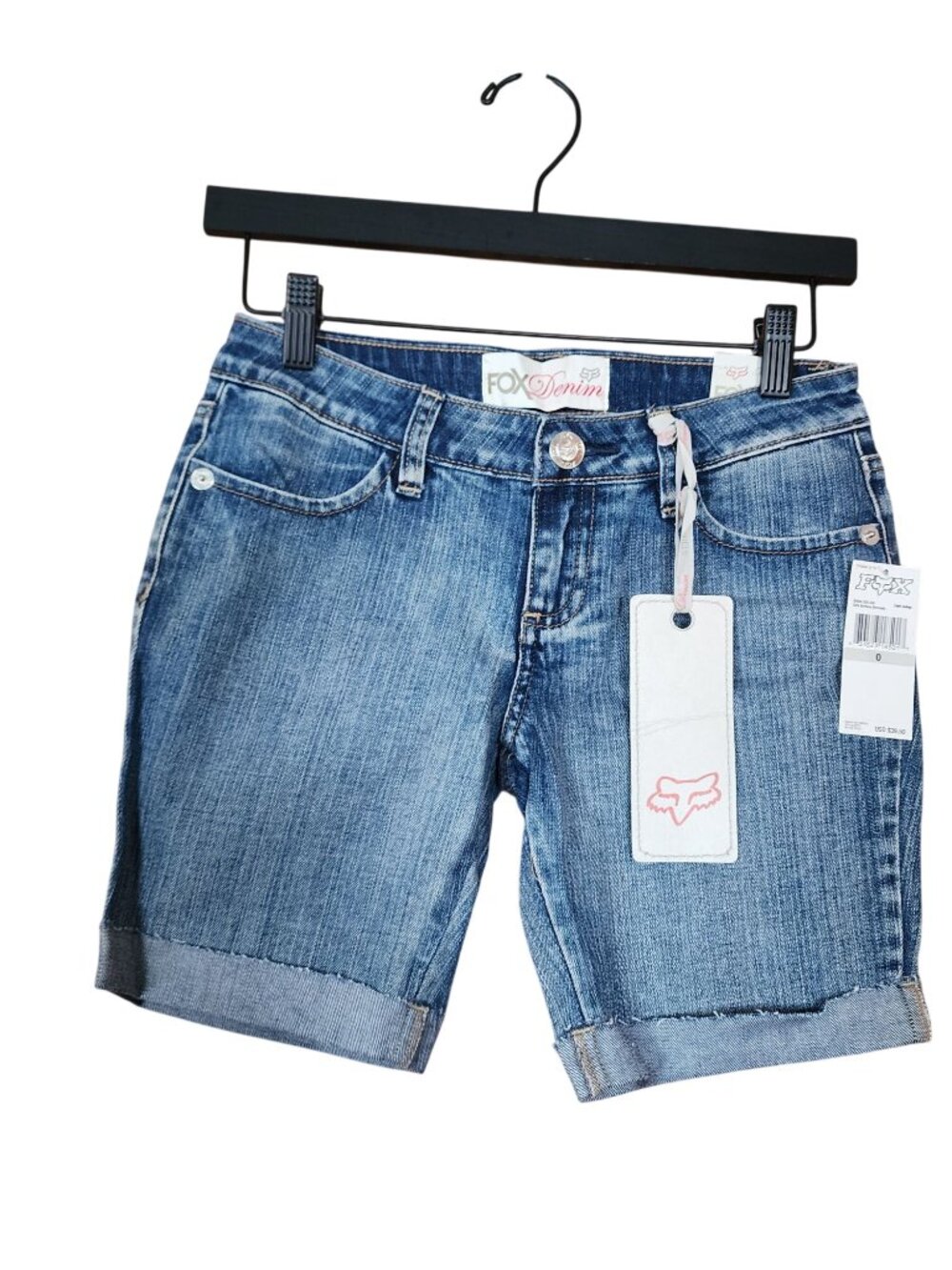 Fox Brittany Bermuda Light Indigo Denim Jean Shorts Girls Womens Size 0 NWT